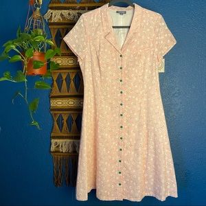 ModCloth Pink gingham daisy button down dress